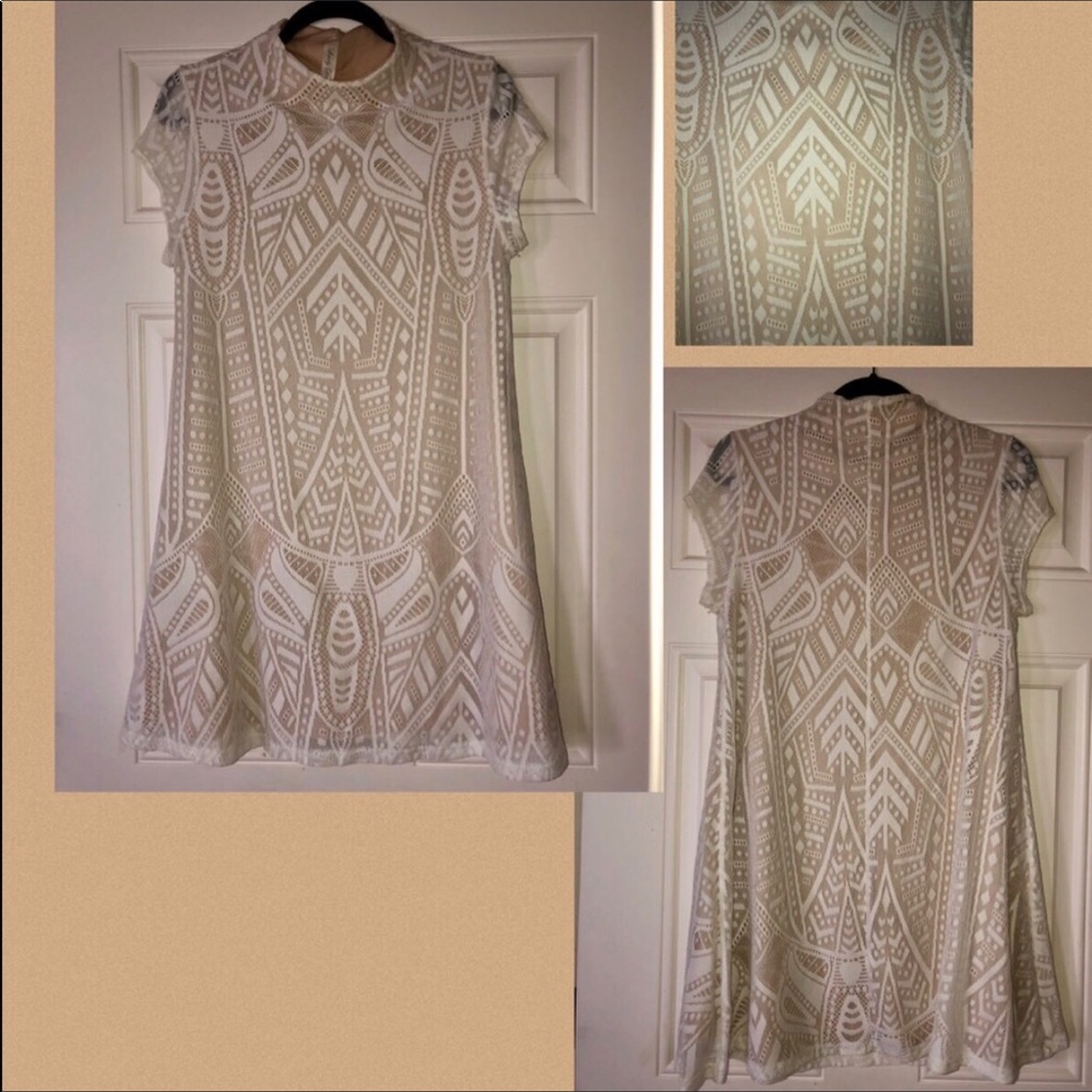 Tan & cream lace overlay summer dress size large